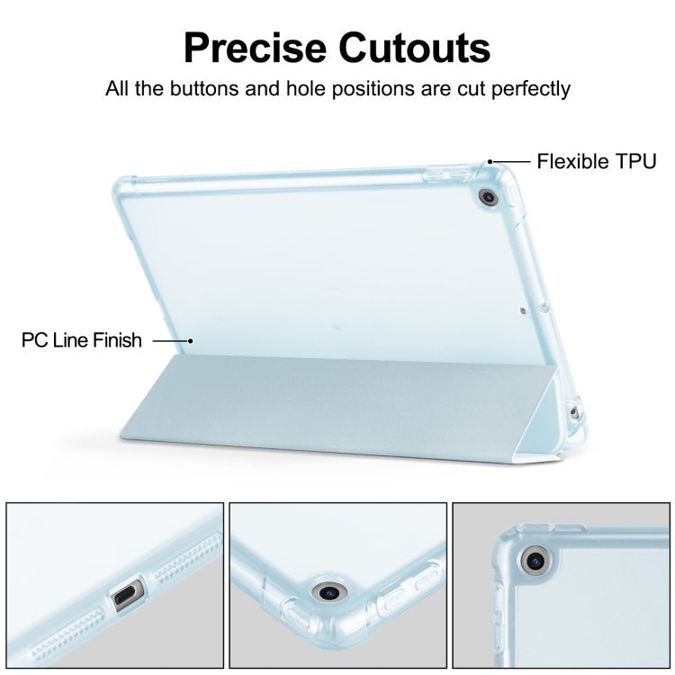For iPad 10.2 2021 / 2020 / 2019 Tri-fold Holder TPU Cover Frosted Leather Smart Tablet Case withh Pen Slot(Sky Blue) - iPad 10.2 Cases by buy2fix | Online Shopping UK | buy2fix