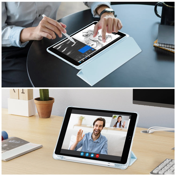 For iPad 10.2 2021 / 2020 / 2019 Tri-fold Holder TPU Cover Frosted Leather Smart Tablet Case withh Pen Slot(Sky Blue) - iPad 10.2 Cases by buy2fix | Online Shopping UK | buy2fix