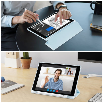 For iPad 10.2 2021 / 2020 / 2019 Tri-fold Holder TPU Cover Frosted Leather Smart Tablet Case withh Pen Slot(Sky Blue) - iPad 10.2 Cases by buy2fix | Online Shopping UK | buy2fix