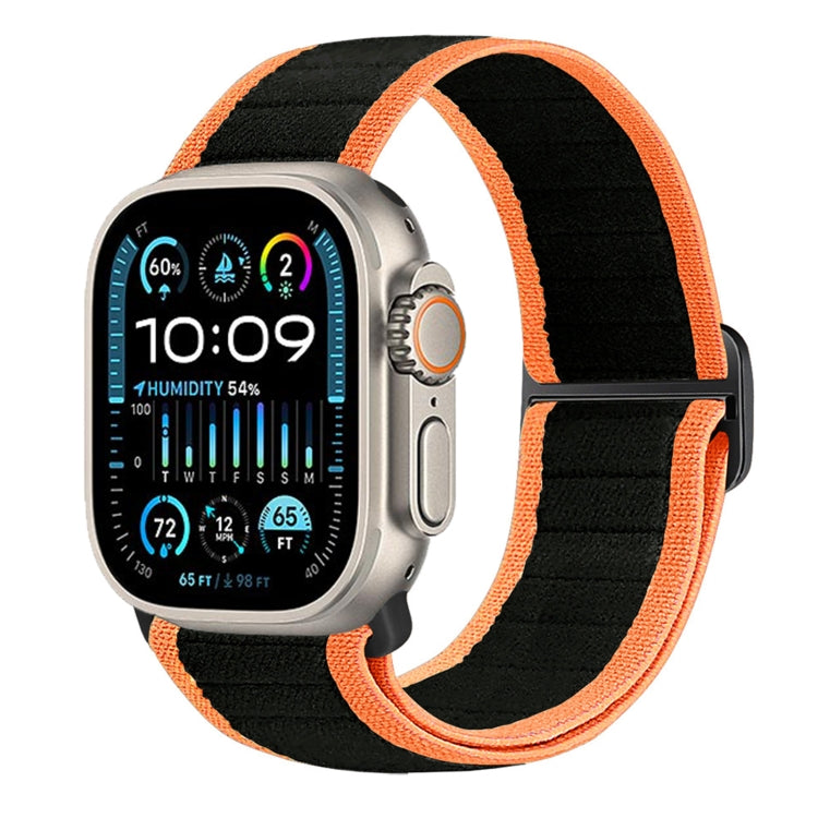 For Apple Watch Ultra 49mm Nylon Elastic Buckle Watch Band(Black Orange) by buy2fix