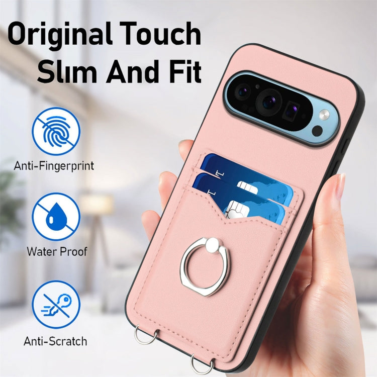 For Google Pixel 9 / 9 Pro R20 Ring Card Holder Phone Case(Pink) by buy2fix