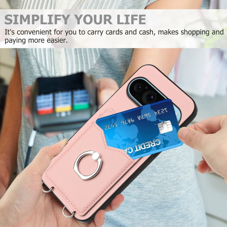 For Google Pixel 9 / 9 Pro R20 Ring Card Holder Phone Case(Pink) by buy2fix
