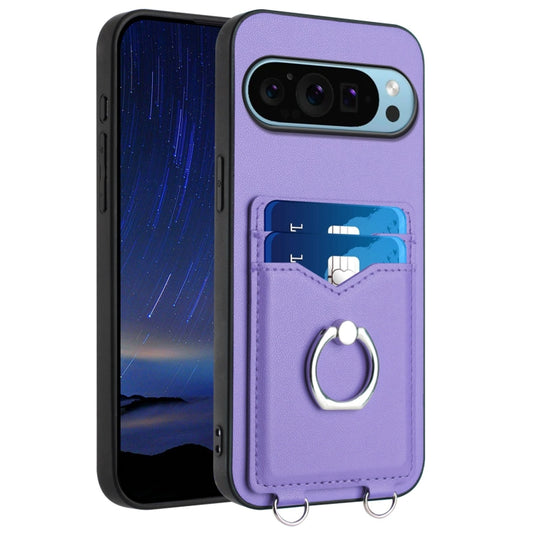 For Google Pixel 9 / 9 Pro R20 Ring Card Holder Phone Case(Purple) by buy2fix