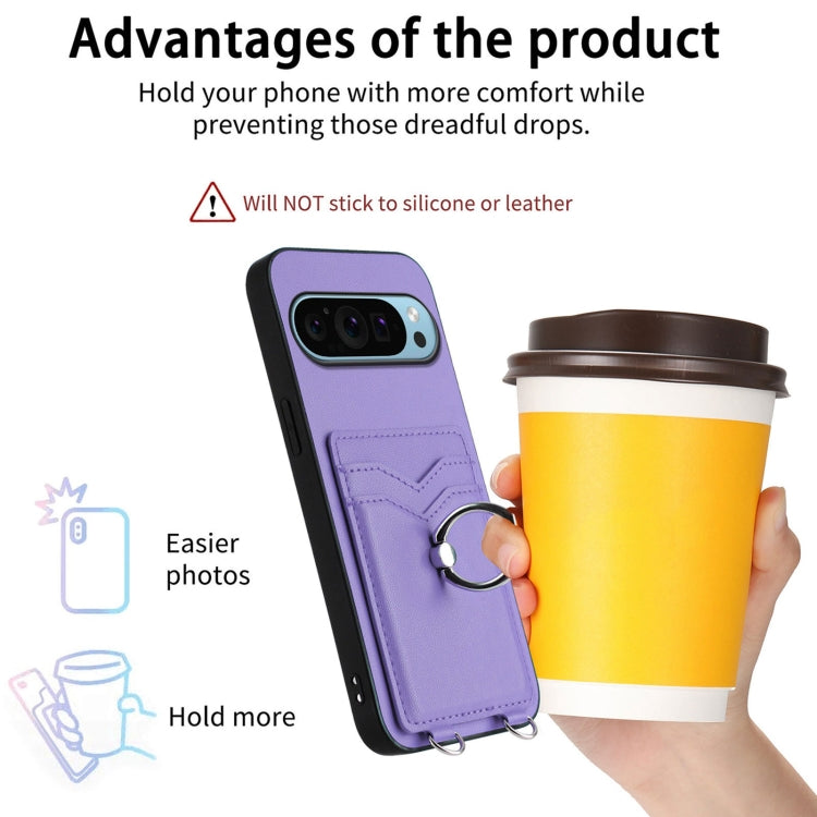 For Google Pixel 9 / 9 Pro R20 Ring Card Holder Phone Case(Purple) by buy2fix