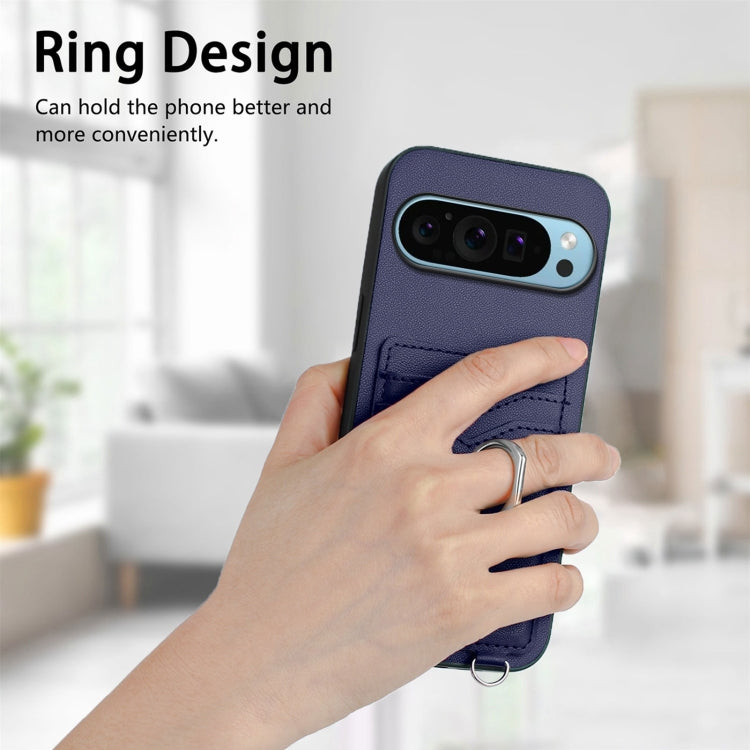 For Google Pixel 9 Pro XL R20 Ring Card Holder Phone Case(Blue) by buy2fix