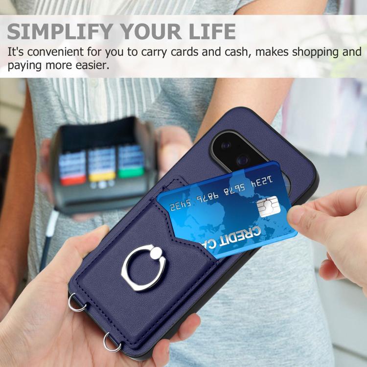 For Google Pixel 10 Pro XL R20 Ring Card Holder Phone Case(Blue) - Google Cases by buy2fix | Online Shopping UK | buy2fix