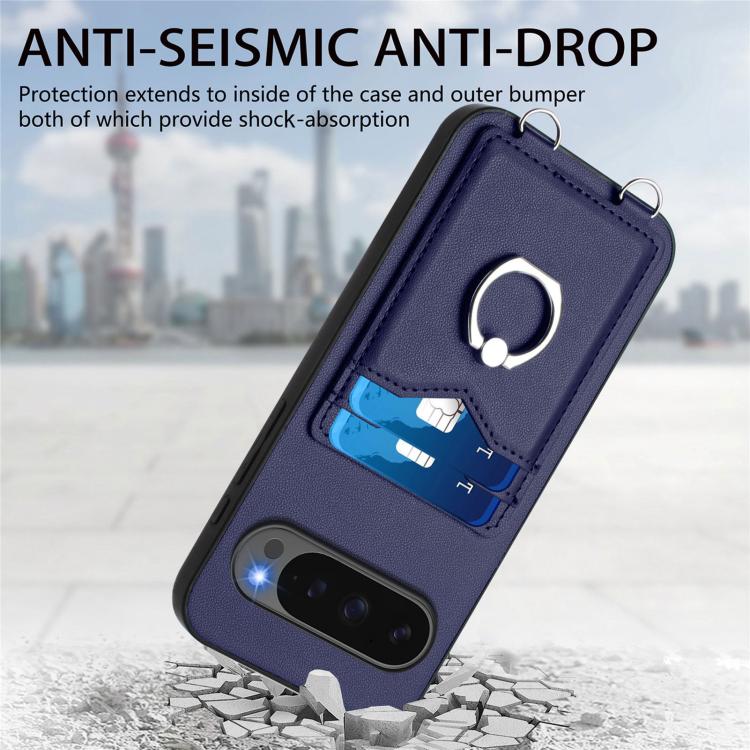 For Google Pixel 10 Pro XL R20 Ring Card Holder Phone Case(Blue) - Google Cases by buy2fix | Online Shopping UK | buy2fix