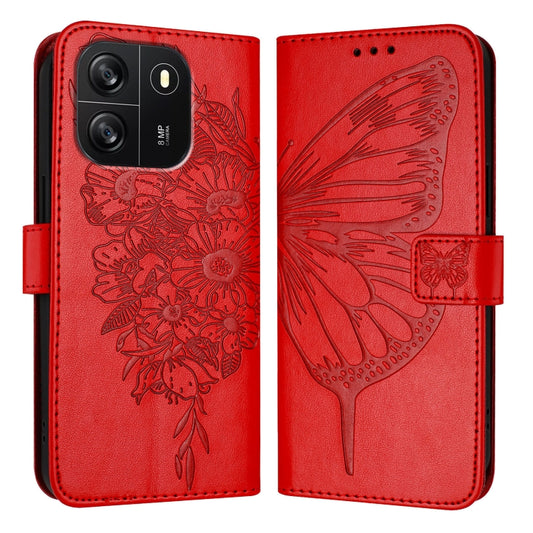 For Blackview Wave 6C Embossed Butterfly Leather Phone Case(Red) - More Brand by buy2fix | Online Shopping UK | buy2fix