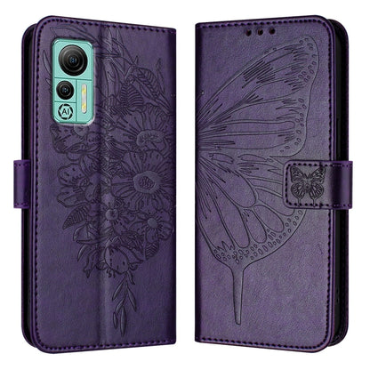 For Ulefone Note 14 Embossed Butterfly Leather Phone Case(Dark Purple) by buy2fix