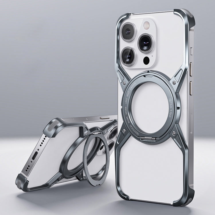 For iPhone 16 Pro Max Aluminum Alloy Frameless 360-Degree Rotating Phone Case(Grey) - iPhone 16 Pro Max Cases by buy2fix | Online Shopping UK | buy2fix