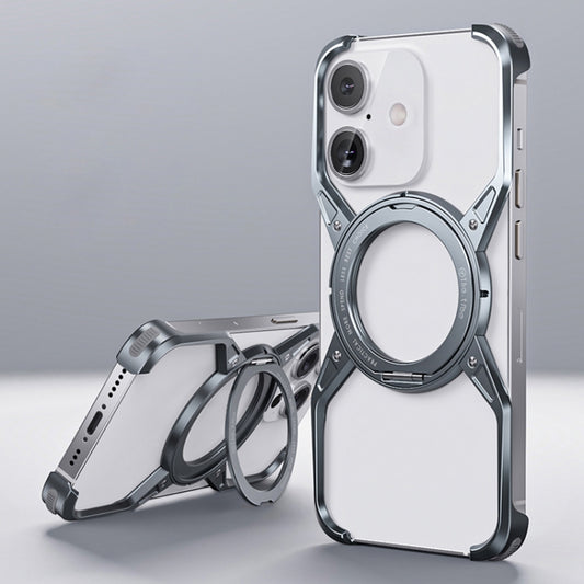 For iPhone 16 Aluminum Alloy Frameless 360-Degree Rotating Phone Case(Grey) - iPhone 16 Cases by buy2fix | Online Shopping UK | buy2fix