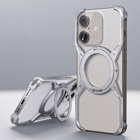 For iPhone 16 Aluminum Alloy Frameless 360-Degree Rotating Phone Case(Silver) - iPhone 16 Cases by buy2fix | Online Shopping UK | buy2fix