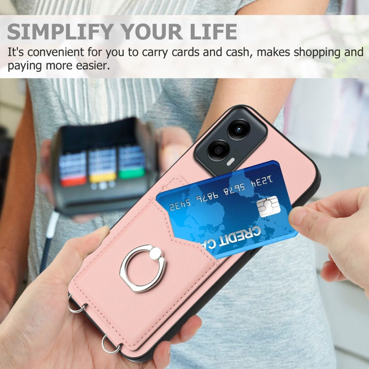 For Motorola Moto G Play 2024 5G R20 Ring Card Holder Phone Case(Pink) by buy2fix