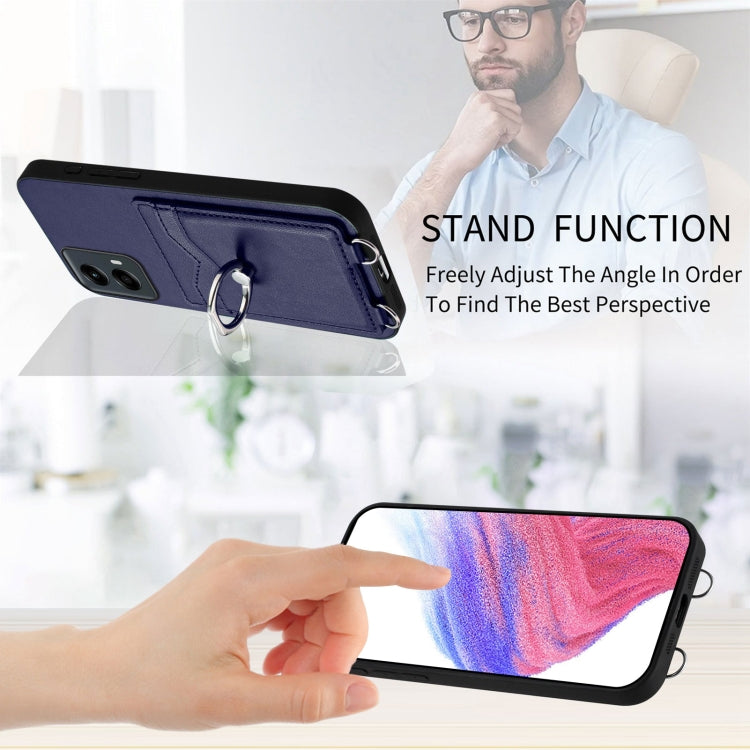 For Motorola Moto G Play 2024 5G R20 Ring Card Holder Phone Case(Blue) by buy2fix