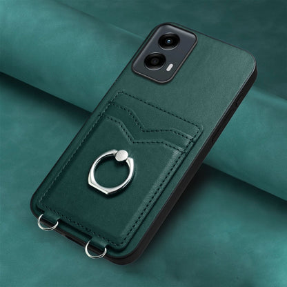 For Motorola Moto G Play 2024 5G R20 Ring Card Holder Phone Case(Green) by buy2fix