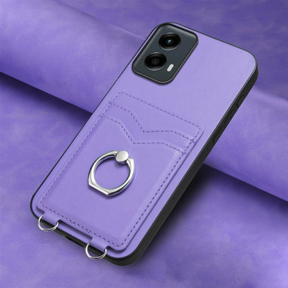 For Motorola Moto G Play 2024 5G R20 Ring Card Holder Phone Case(Purple) by buy2fix