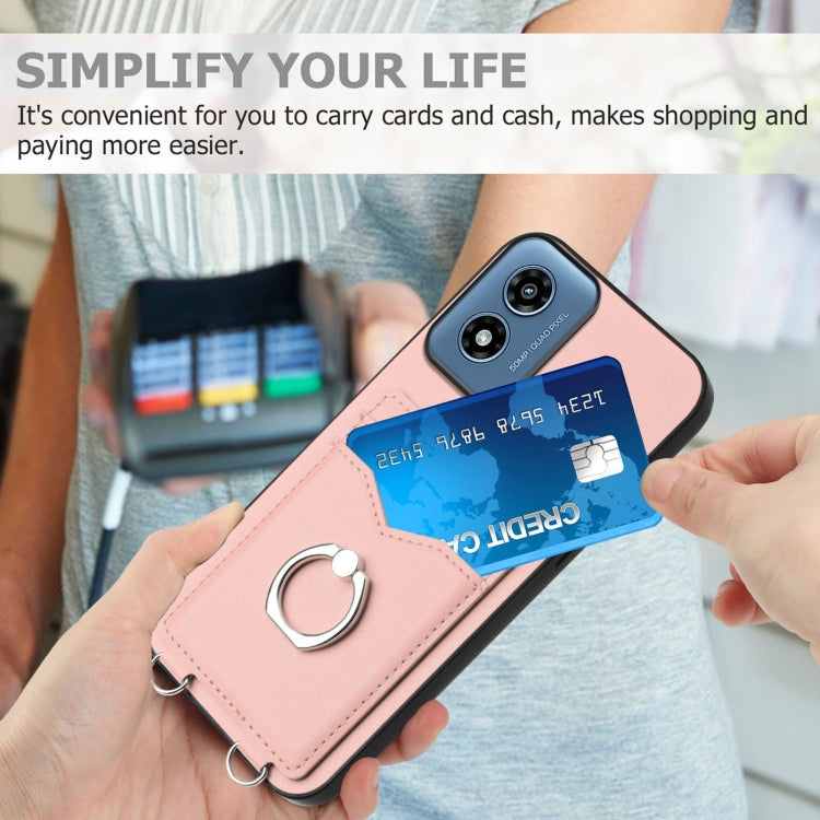 For Motorola Moto G Play 2024 4G R20 Ring Card Holder Phone Case(Pink) by buy2fix