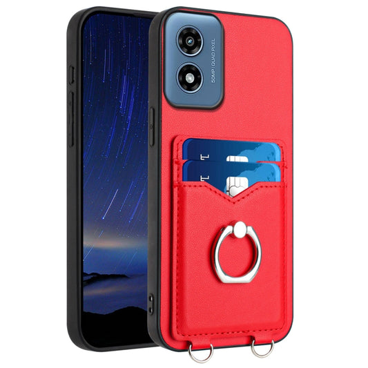 For Motorola Moto G Play 2024 4G R20 Ring Card Holder Phone Case(Red) by buy2fix