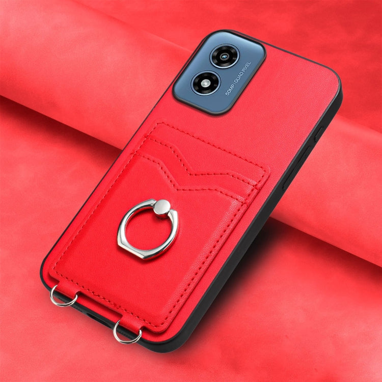 For Motorola Moto G Play 2024 4G R20 Ring Card Holder Phone Case(Red) by buy2fix