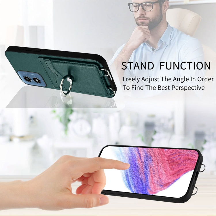 For Motorola Moto G Play 2024 4G R20 Ring Card Holder Phone Case(Green) by buy2fix