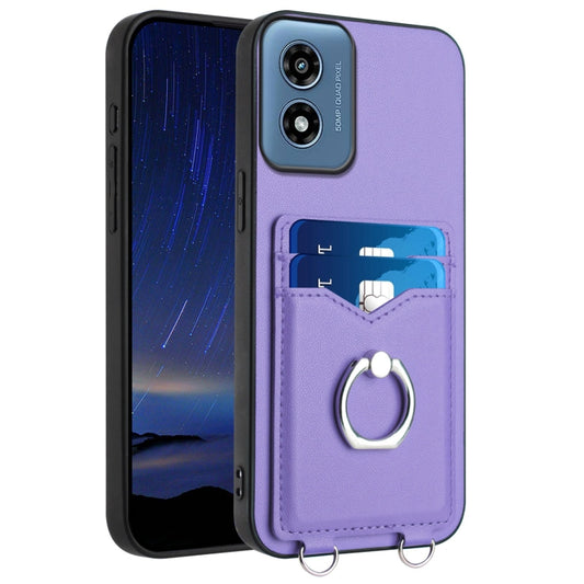 For Motorola Moto G Play 2024 4G R20 Ring Card Holder Phone Case(Purple) by buy2fix