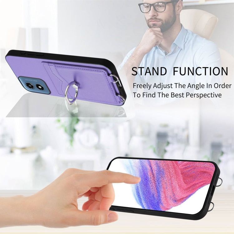 For Motorola Moto G Play 2024 4G R20 Ring Card Holder Phone Case(Purple) by buy2fix