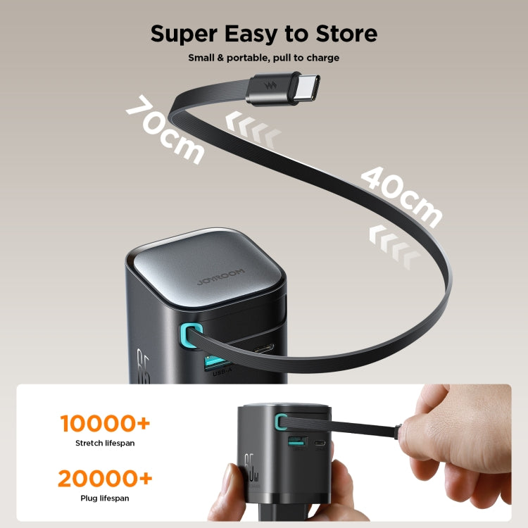 JOYROOM JR-TCL02 GaN 65W 2-Port Charger with Retractable Cable, EU Plug by JOYROOM