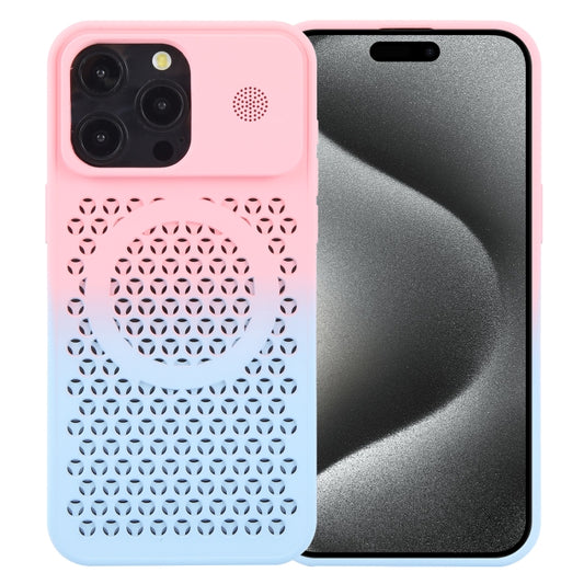 For iPhone 15 Pro Max Gradient Color Honeycomb Aromatherapy MagSafe Phone Case(Pink Blue) by buy2fix