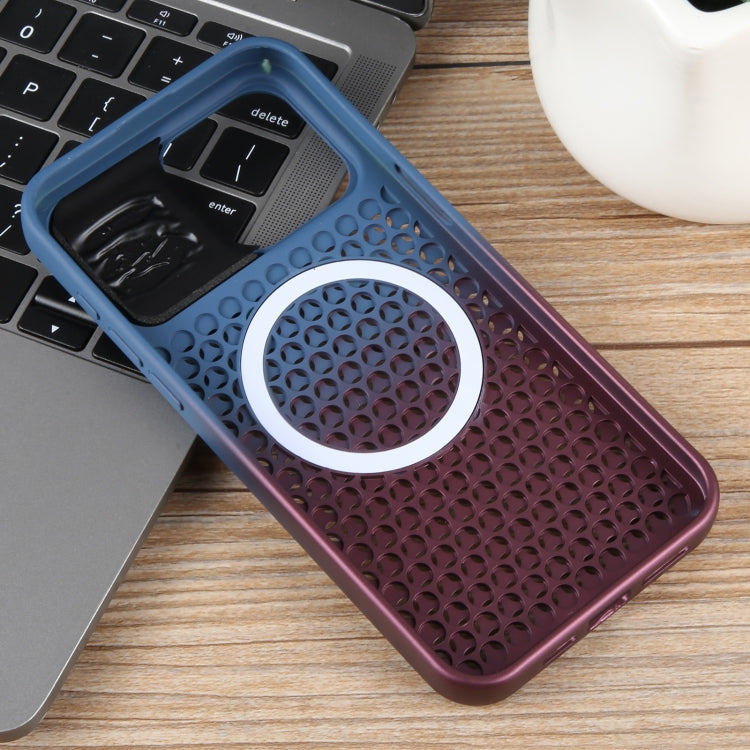 For iPhone 13 Pro Max Gradient Color Honeycomb Aromatherapy MagSafe Phone Case(Blue Red) by buy2fix