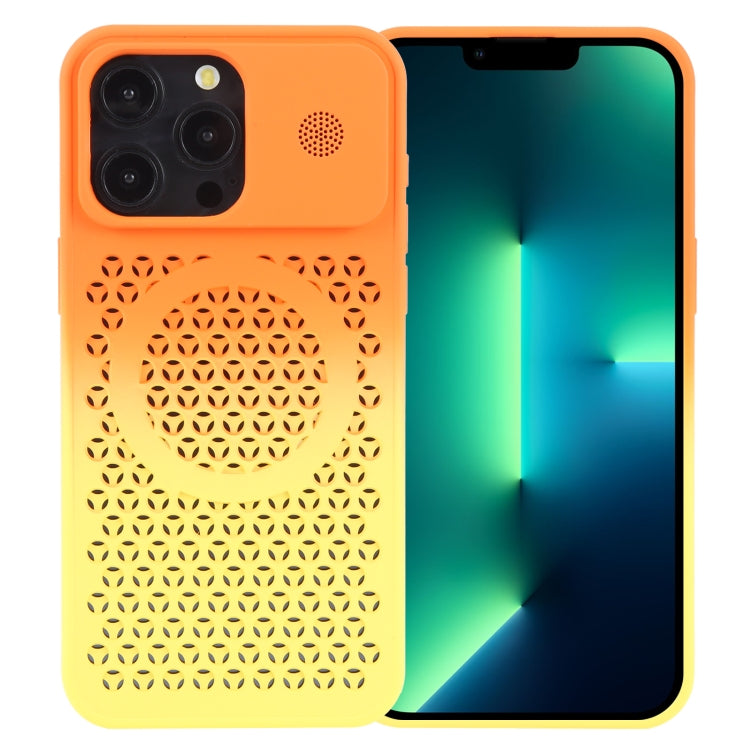 For iPhone 13 Pro Gradient Color Honeycomb Aromatherapy MagSafe Phone Case(Orange Yellow) by buy2fix