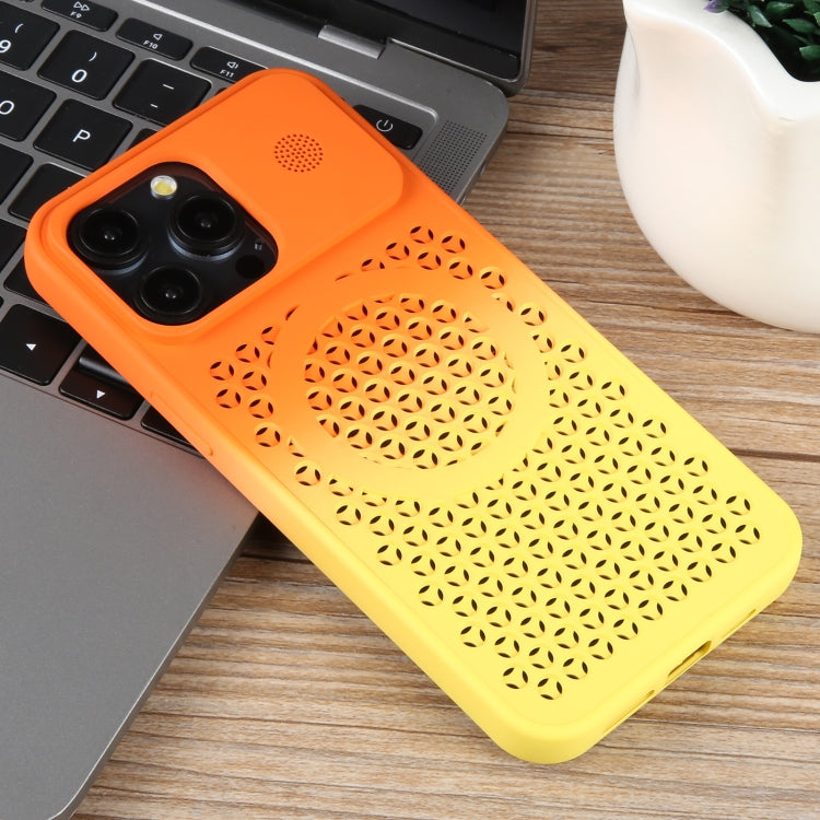 For iPhone 13 Pro Gradient Color Honeycomb Aromatherapy MagSafe Phone Case(Orange Yellow) by buy2fix