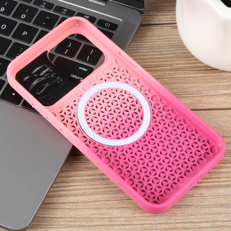 For iPhone 13 Gradient Color Honeycomb Aromatherapy MagSafe Phone Case(Pink+Rose Red) by buy2fix