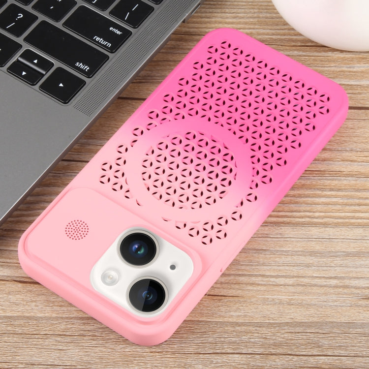 For iPhone 13 Gradient Color Honeycomb Aromatherapy MagSafe Phone Case(Pink+Rose Red) by buy2fix