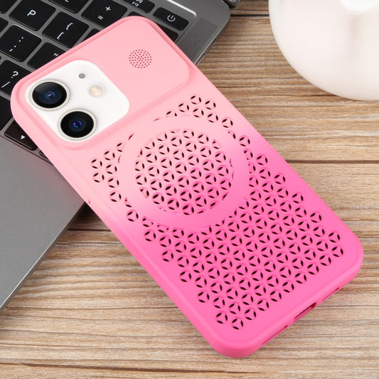 For iPhone 12 Gradient Color Honeycomb Aromatherapy MagSafe Phone Case(Pink+Rose Red) by buy2fix