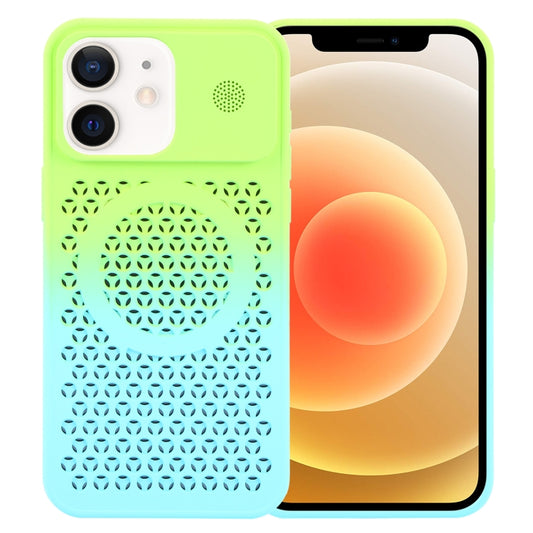 For iPhone 12 Gradient Color Honeycomb Aromatherapy MagSafe Phone Case(Green Blue) by buy2fix