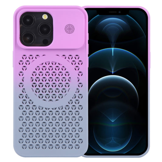 For iPhone 12 Pro Max Gradient Color Honeycomb Aromatherapy MagSafe Phone Case(Purple Grey) by buy2fix