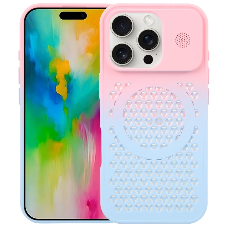For iPhone 16 Pro Max Gradient Color Honeycomb Aromatherapy MagSafe Phone Case(Pink Blue) by buy2fix