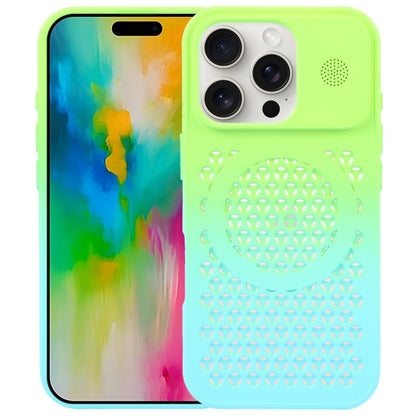 For iPhone 16 Pro Max Gradient Color Honeycomb Aromatherapy MagSafe Phone Case(Green Blue) by buy2fix