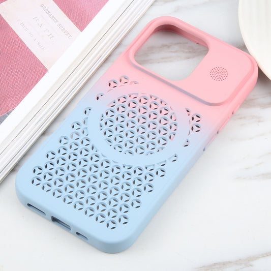 For iPhone 16 Pro Gradient Color Honeycomb Aromatherapy MagSafe Phone Case(Pink Blue) by buy2fix