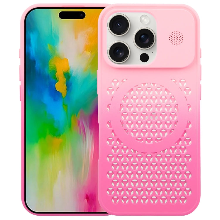 For iPhone 16 Pro Gradient Color Honeycomb Aromatherapy MagSafe Phone Case(Pink+Rose Red) by buy2fix