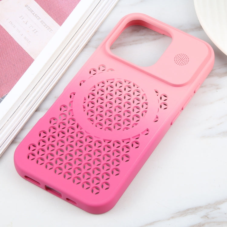 For iPhone 16 Pro Gradient Color Honeycomb Aromatherapy MagSafe Phone Case(Pink+Rose Red) by buy2fix