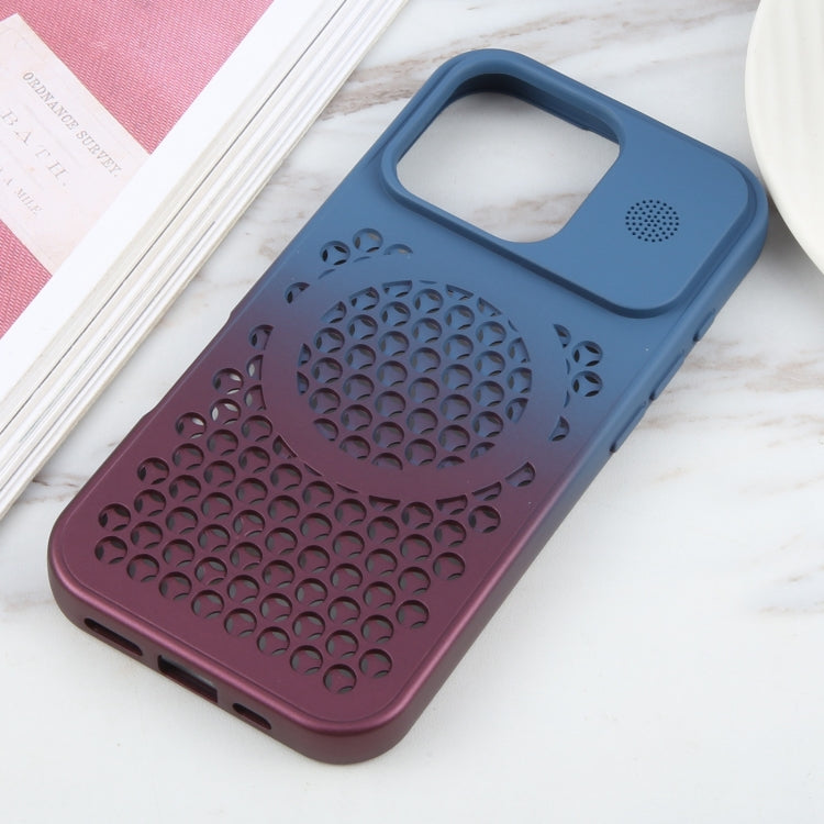 For iPhone 16 Pro Gradient Color Honeycomb Aromatherapy MagSafe Phone Case(Blue Red) by buy2fix