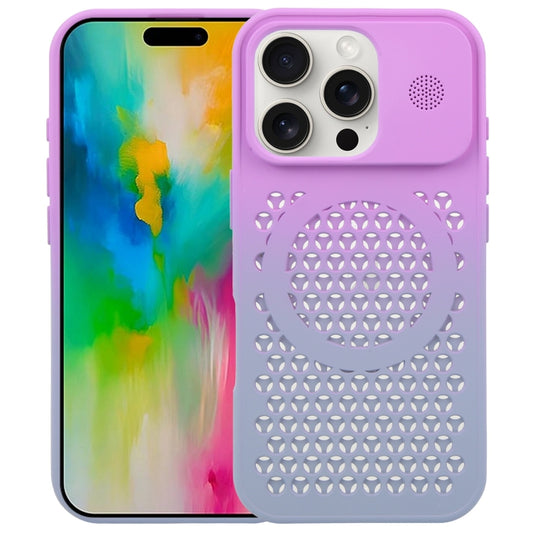 For iPhone 16 Pro Gradient Color Honeycomb Aromatherapy MagSafe Phone Case(Purple Grey) by buy2fix
