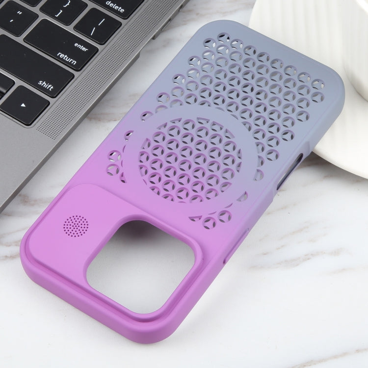 For iPhone 16 Pro Gradient Color Honeycomb Aromatherapy MagSafe Phone Case(Purple Grey) by buy2fix