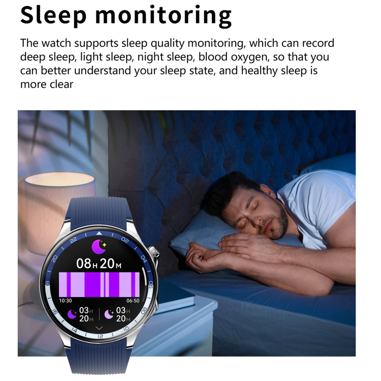 HD Watch X 1.43 inch IP68 BT5.3 Sport Smart Watch, Support Bluetooth Call / Sleep / Blood Oxygen / Heart Rate / Blood Pressure Health Monitor(Silver Steel + Blue Silicone Strap) by buy2fix