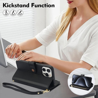 For iPhone XR YM016 Rhombic Zipper Card Wallet Leather Phone Case with Lanyard(Black) - More iPhone Cases by buy2fix | Online Shopping UK | buy2fix