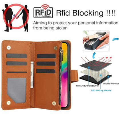 For iPhone 16 Pro YM016 Rhombic Zipper Card Wallet Leather Phone Case with Lanyard(Brown) - iPhone 16 Pro Cases by buy2fix | Online Shopping UK | buy2fix
