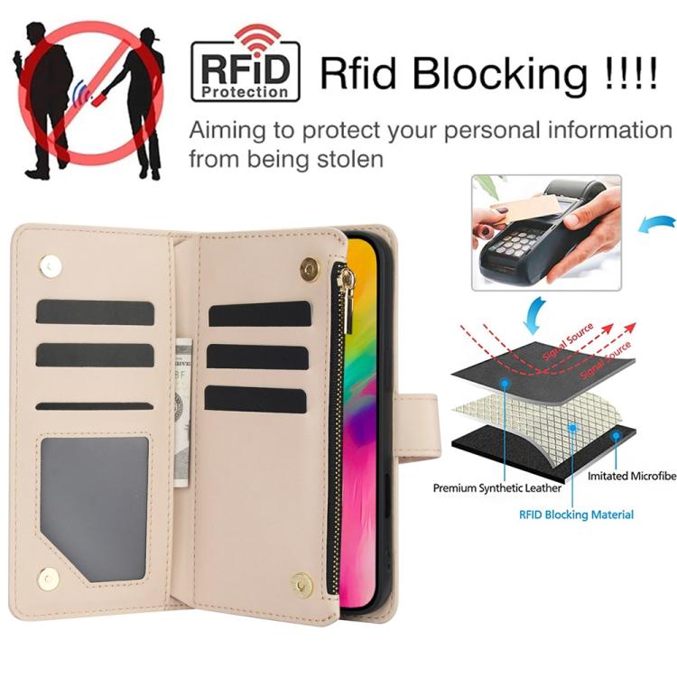 For iPhone 16 Pro YM016 Rhombic Zipper Card Wallet Leather Phone Case with Lanyard(Apricot) - iPhone 16 Pro Cases by buy2fix | Online Shopping UK | buy2fix