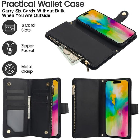 For iPhone 16 Pro YM016 Rhombic Zipper Card Wallet Leather Phone Case with Lanyard(Black) - iPhone 16 Pro Cases by buy2fix | Online Shopping UK | buy2fix