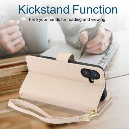 For iPhone 16 YM016 Rhombic Zipper Card Wallet Leather Phone Case with Lanyard(Apricot) - iPhone 16 Cases by buy2fix | Online Shopping UK | buy2fix